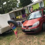 Coming back to our caravan from the pool