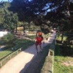 Tim on the zipline at the campsite