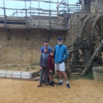Boys in front of the "squirrel cage", or what we would call the hamster wheel. This was the medieval version of a crane - two men walking inside the wheel were able to lift heavy stones up to the building level of the walls.