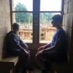 window seat in the great hall looking out over the construction