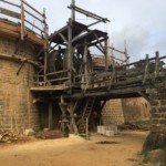 Squirrel cages (hamster wheels) at the main entrance to the castle which is closed while they build the gate towers. Access is instead by a temporary bridge on a different side.