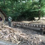 Making a beam by cutting out chunks to the same depth all along the length of a log